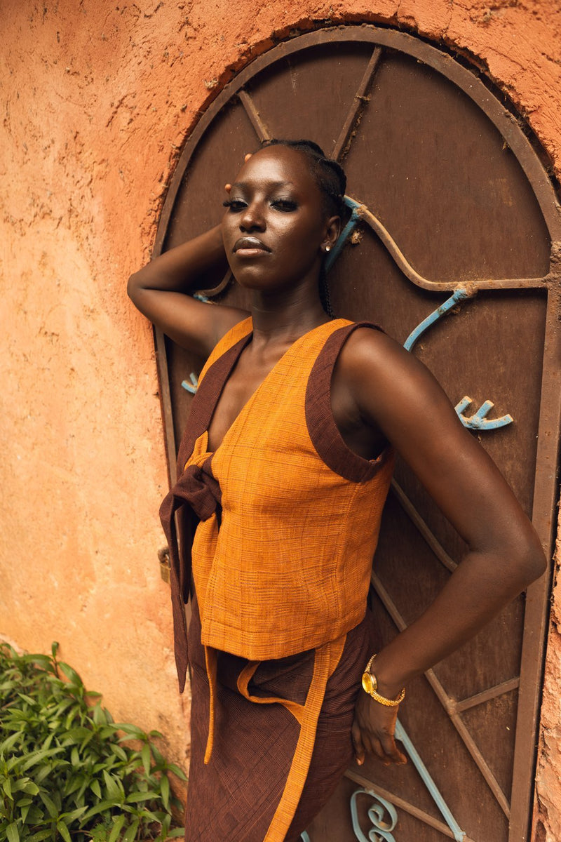 Top Kidal Marron chocolat / Orange foncé - SOKOLATA CLOTHING