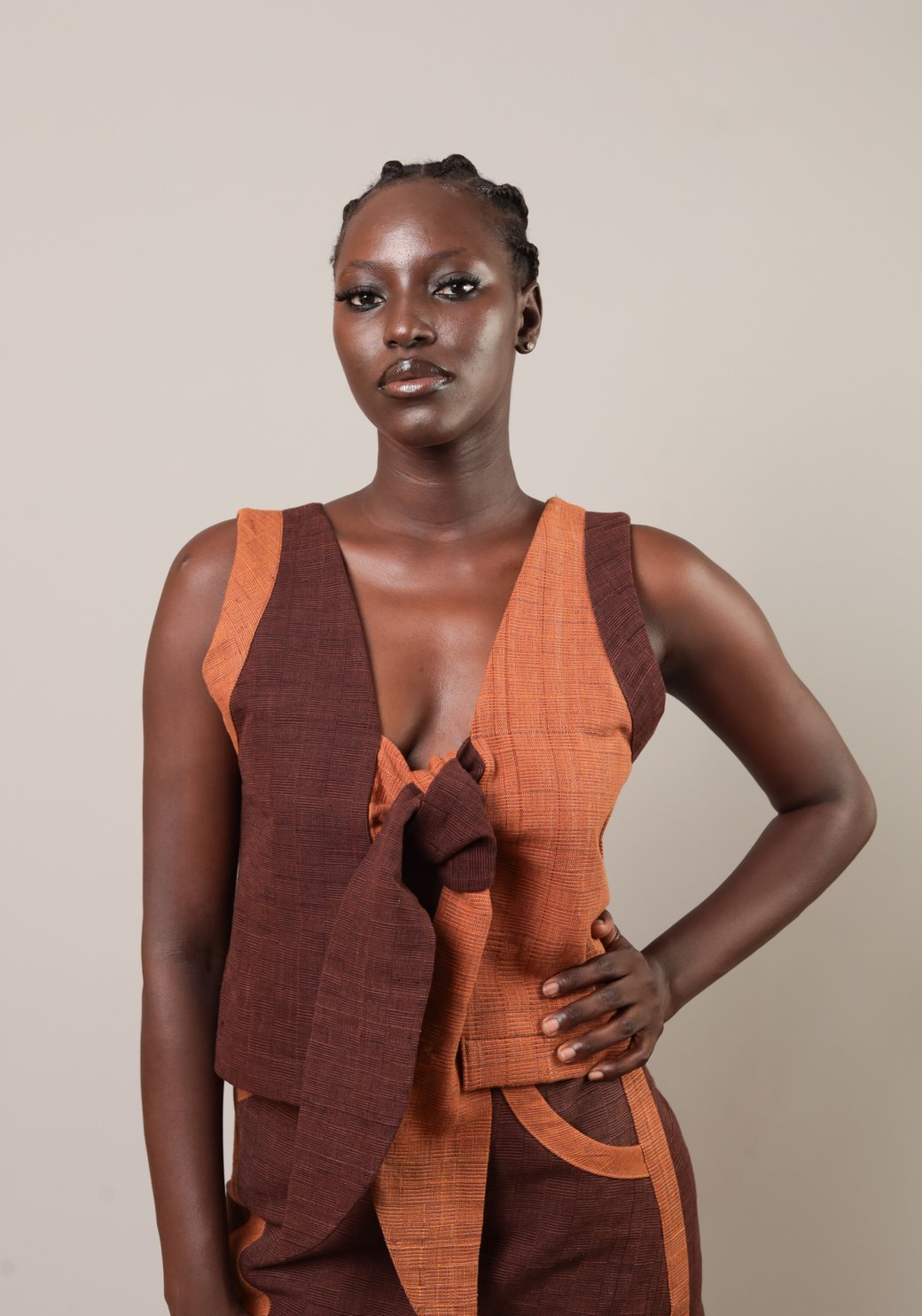 Top Kidal Marron chocolat / Orange foncé - SOKOLATA CLOTHING