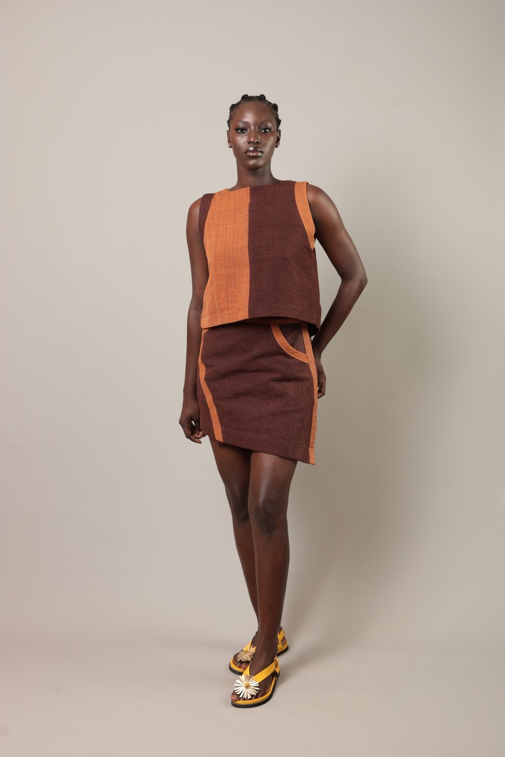 Top Kidal Marron chocolat / Orange foncé - SOKOLATA CLOTHING