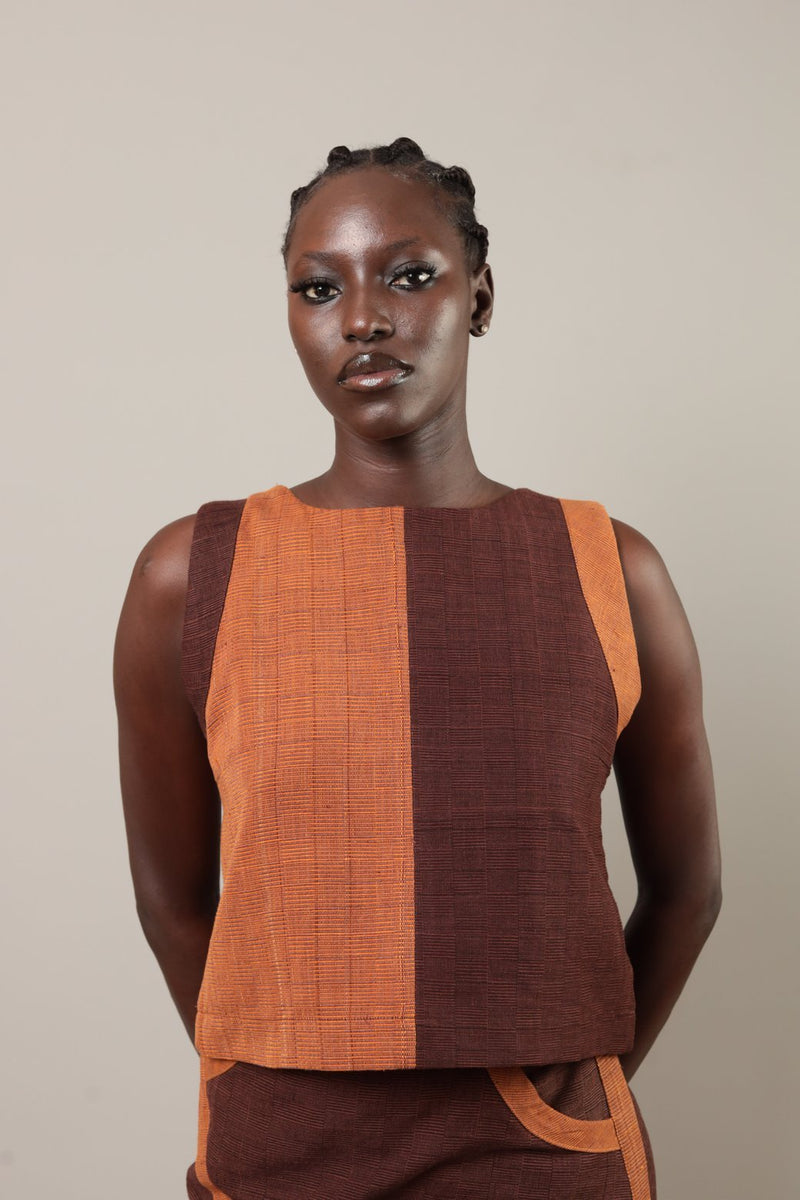 Top Kidal Marron chocolat / Orange foncé - SOKOLATA CLOTHING